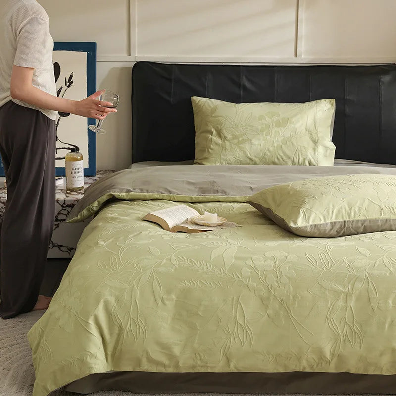 Cyflymder  Premium 100S Pure Cotton Jacquard Bedding Sets Luxury Skin Friendly Smooth Quilt Cover Kit Bed Linens for Adults and Children