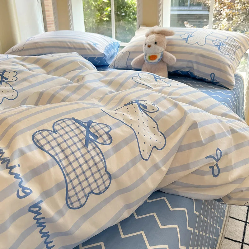 Cyflymder  100% Cotton Bedding Sets with Geometric Pattern Printing Super Soft Durable Bedclothes for Adults Quilt Kit for Home Schools