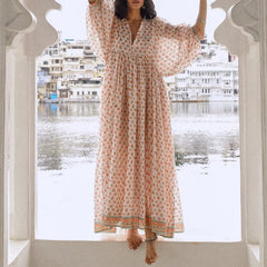 Cyflymder  Women Boho Floral Maxi Dress Ladies Fashion Puff Sleeve Flowy Long Dress V Neck Loose Fit Shirt Dress Bohemian Tiered Sundress