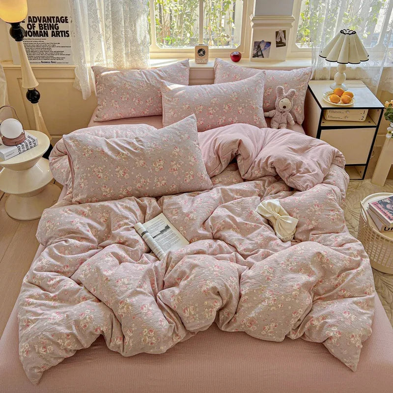 Cyflymder  Nordic Style Small Floral Print Bedding Sets Ultra Soft Breathable Single Queen Bedclothes Comforter Set for All Seasons