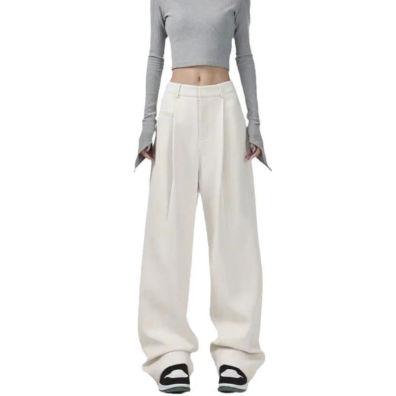 Cyflymder  New Women Full Wide Leg Suit Pants Elegant Temperament Office High Waist Straight Trousers Stylish Casual Loose Pants