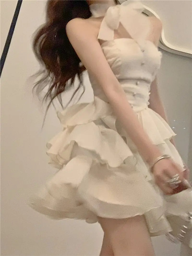 Cyflymder  Summer Lace Chiffon Short Puff Sleeve Square Collar Party Elegant Dresses For Women Sweet Slim Princess Dress Prom Dress