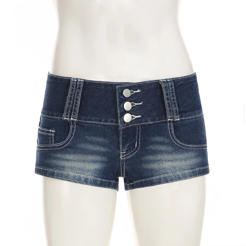 Cyflymder  Retro Low-waist Breasted Button Denim Shorts Y2k Slim Jean Hot Pants Summer Women 2000s Grunge Kpop Japanese Gyaru 2025