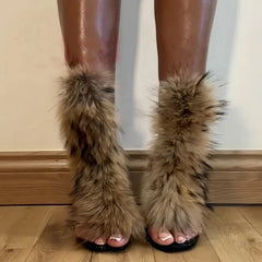 Cyflymder   Real fur women sandals sexy furry buckle strap party heels