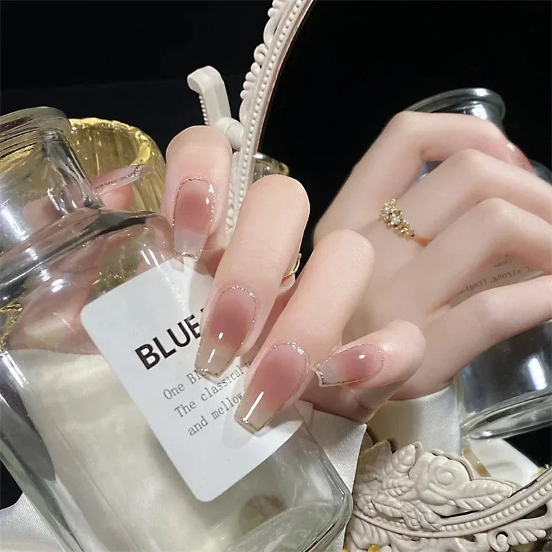 Cyflymder  24Pcs/1Box Fake Nails Art Press On False On Practice Hand For Material Formas Fingernails Fake Products Accessories Pink Design