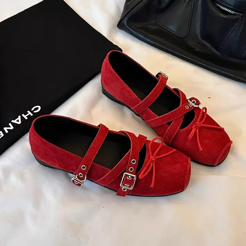 Cyflymder  Internal elevation 6CM Women Mary Jane Shoes Fashion Butterfly-knot Single Shoes Ladies Casual Street Style Dress Red Pumps