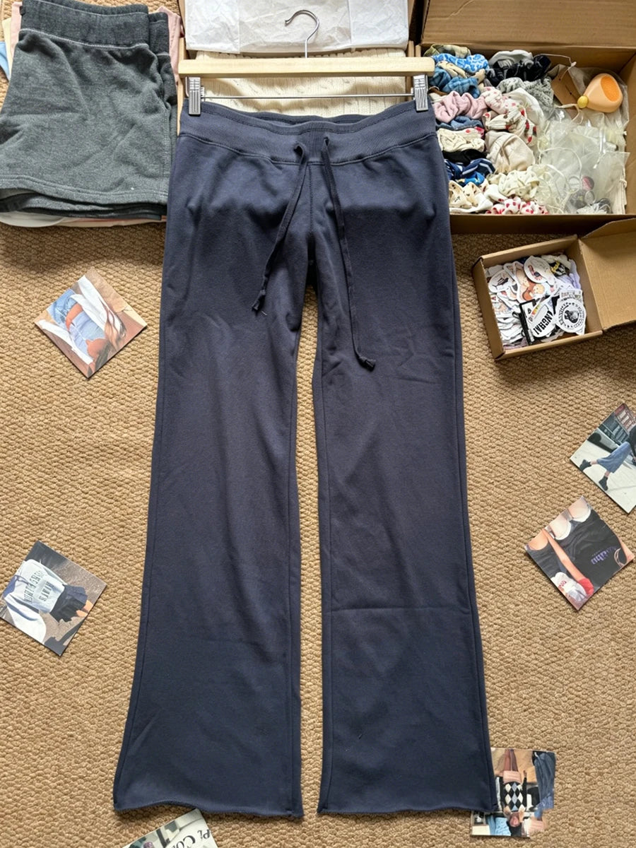 Cyflymder  Raw Hem Drawstring Sweatpants Women New Simple Basic Casual High Waist Wide Leg Pants Vintage Sweet Loose Joggers Trousers Y2K
