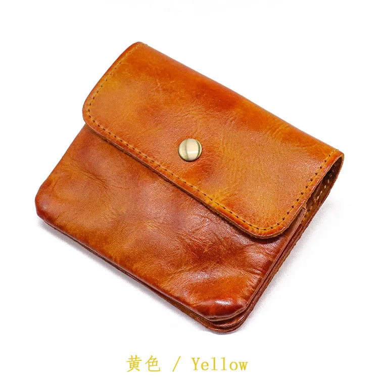 Cyflymder  Genuine Leather Wallet For Men Women Vintage Handmade Short Small Men's Purse Card Holder With Zipper Coin Pocket Money Bag