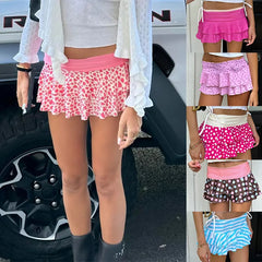 Cyflymder  Spring Summer Sexy Polka Dot Drawstring A- Line Mini Skirt Women's Fashion Cross-Border Short Skirt Casual Polyester Fabric