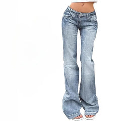 Cyflymder  Vintage Spice Girl Flared Pants Slim Skinny Elastic Jeans Women's Trousers