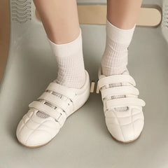 Cyflymder  Brand Designer Comfy Walking Cream Flat Sneakers Fashion Leisure Silver Casual Shoes Women Flats Chic Black Hook&Loop Mary Janes