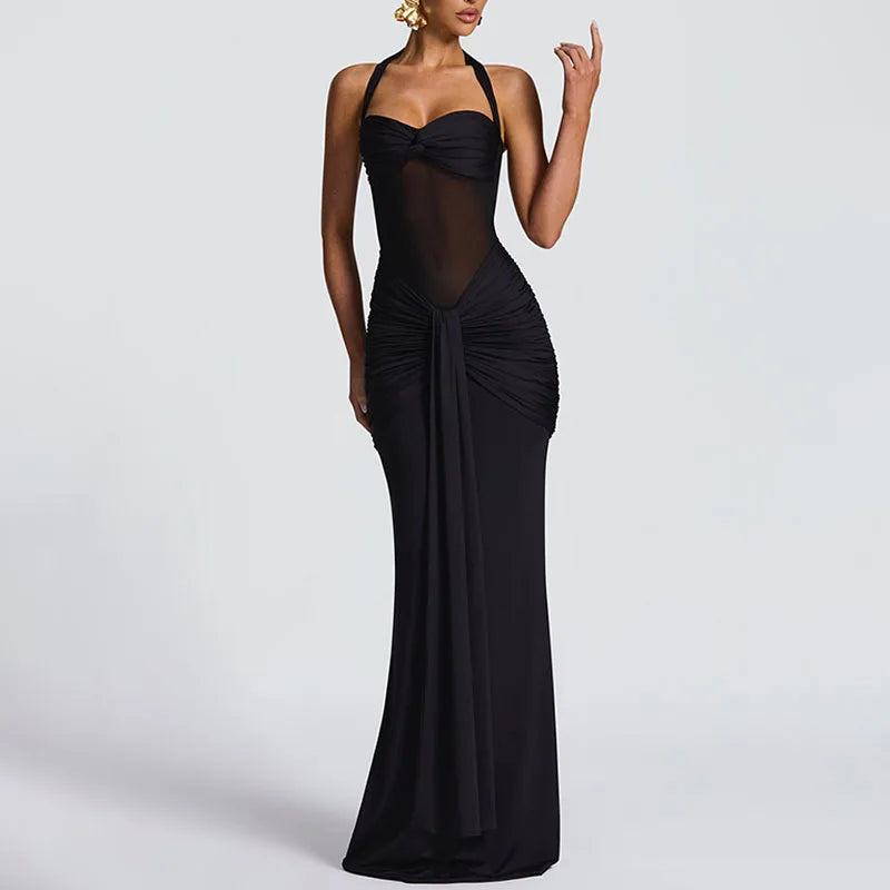 Cyflymder  Sexy Party Women Dress Halter Sleeveless Backless Slim Hip Package Maxi Slid Female Dresses 2025 Evening Elegant Chic Lady Robe