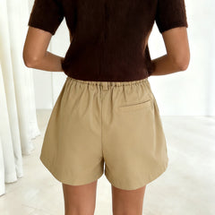 Cyflymder  Women's Low  Waist Pleated Shorts Summer Casual Loose Fit Elegant Office Shorts with Loops Chic Trendy Daily Wear Khaki Bottoms
