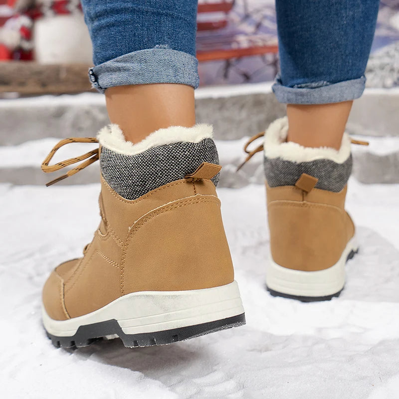 Cyflymder Women Lace Up Thick Sole Warm Snow Boots New Winter Fluffy Cotton Padded Shoes Ladies Waterproof Non Slip Platform Sneakers