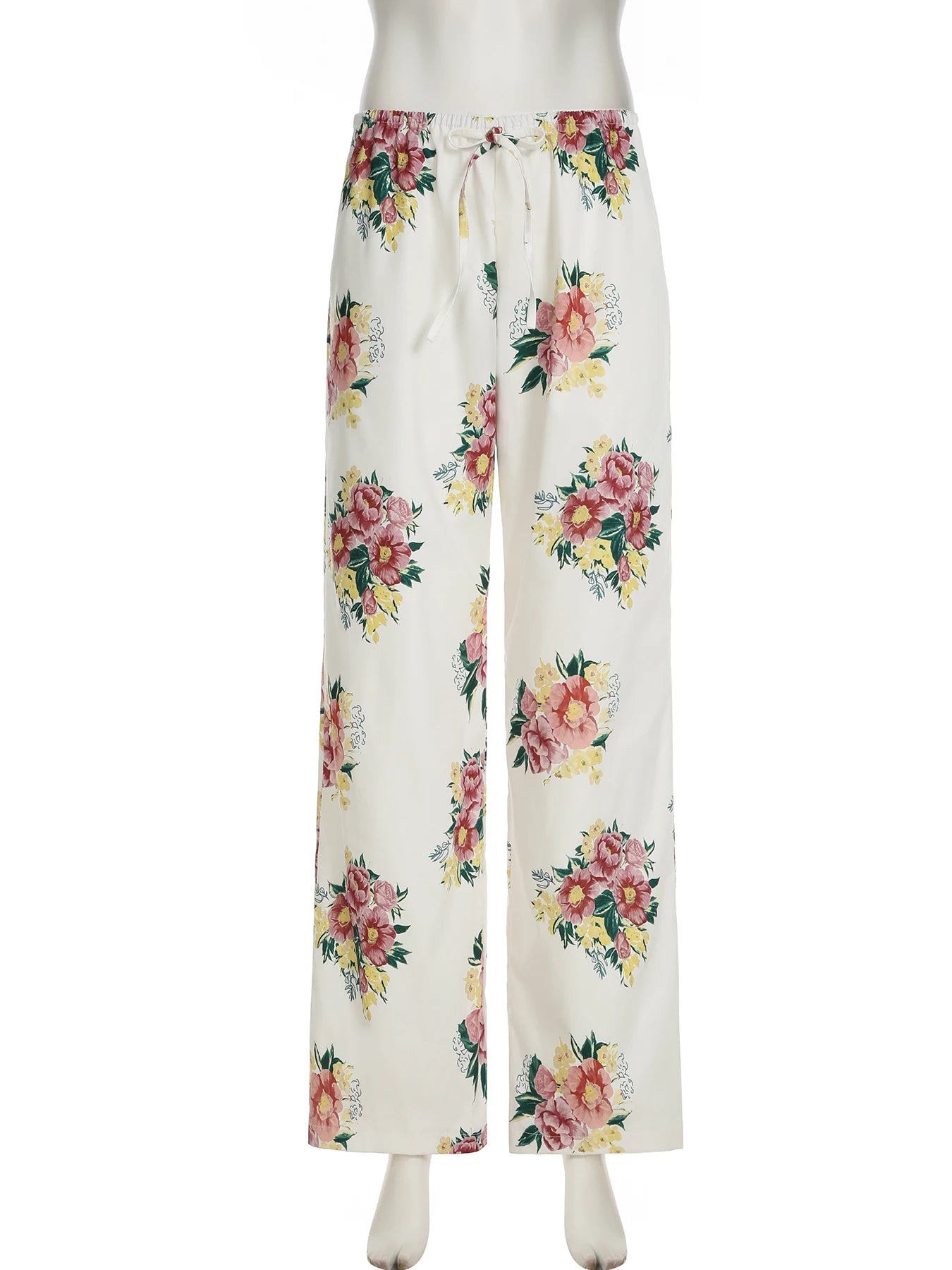 Cyflymder  Casual Floral Printed Wide Leg Pants Loose Mid-Waisted Straight Pants Women Autumn Spring Fashion Streetwear Lady