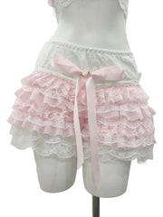 Cyflymder  Aesthetic Y2K Lace Shorts Womens Harajuku Lolita Fairytale Pink Bow Cute Elastic Waist Multilayer Bottoming Shorts Sweet Girls