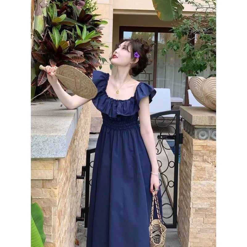 Cyflymder  Black Square Collar Ruffle Dress Women New French High-end Slim-fit Elegant Long Dress vestidos de mujer elegantes para fiesta