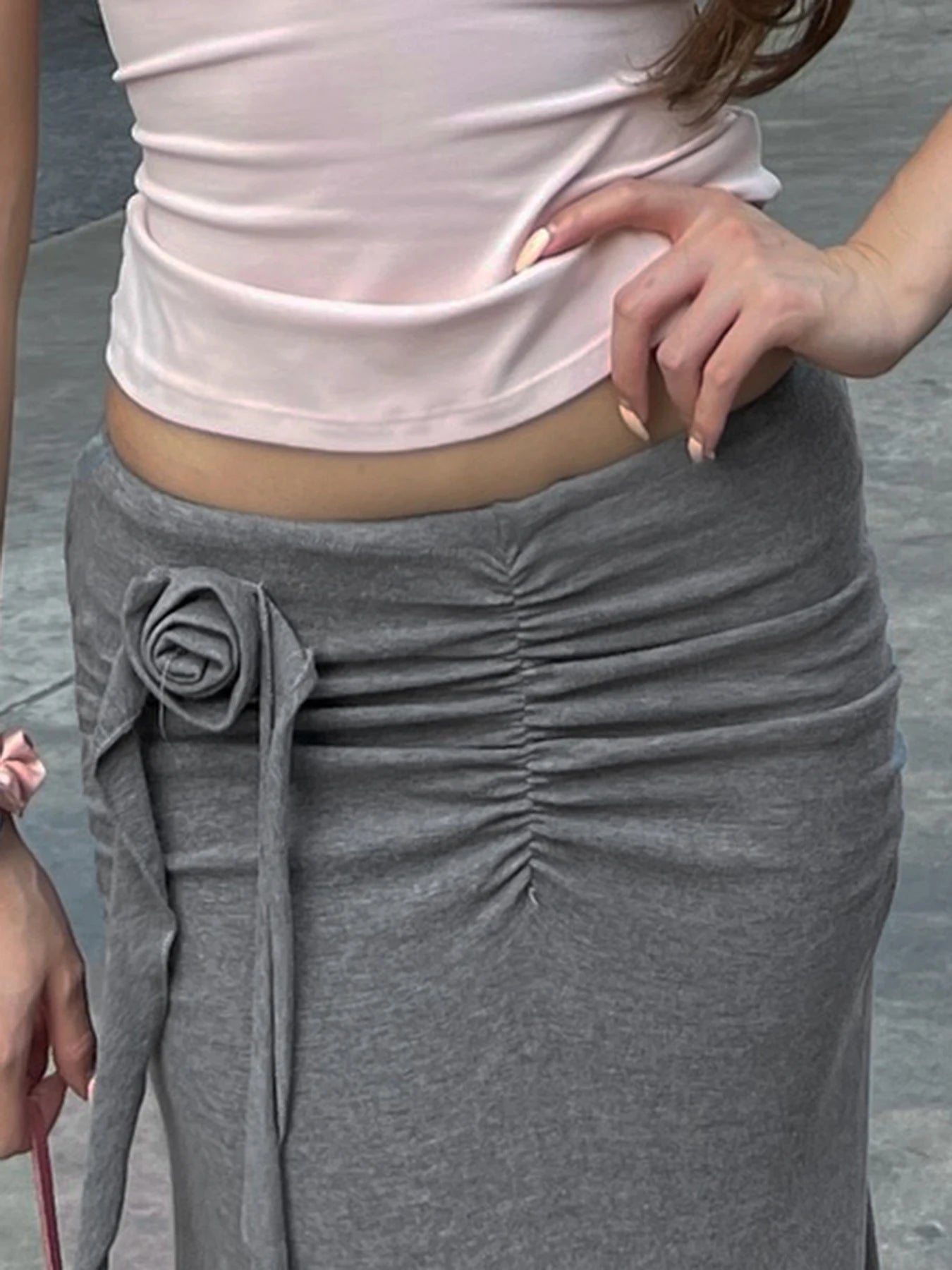 Cyflymder  Elegant Fashion Tie Flowers Bodycon Skirts Slim Folds Low-Waisted Maxi Skirts Women 2025 Summer Fashion Streetwear Lady