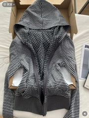 Cyflymder  Japnese Harajuku Vintage Polka Dot Sriped Print Women Clothes Y2k Autumn Comfortable Casual High Street Hoodies Zipper Cardigan