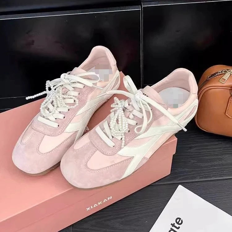 Cyflymder  Women Eyelet Lace-up Round Toe Colorblock Sneakers Autumn Women Casual Daily Flats Shoes 2025 Korean Style Spring Autumn