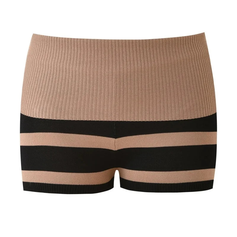 Cyflymder  Women Y2k Knit Mini Shorts Striped Foldover Low Waist Elastic Slim Fit Vintage Going Out Micro Bottom Streetwear