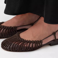 Cyflymder  Summer Low Heels Roma Sandals Fashion Outdoor Woven Hollow Women Sandals Casual Lace-up Round Head Sandals