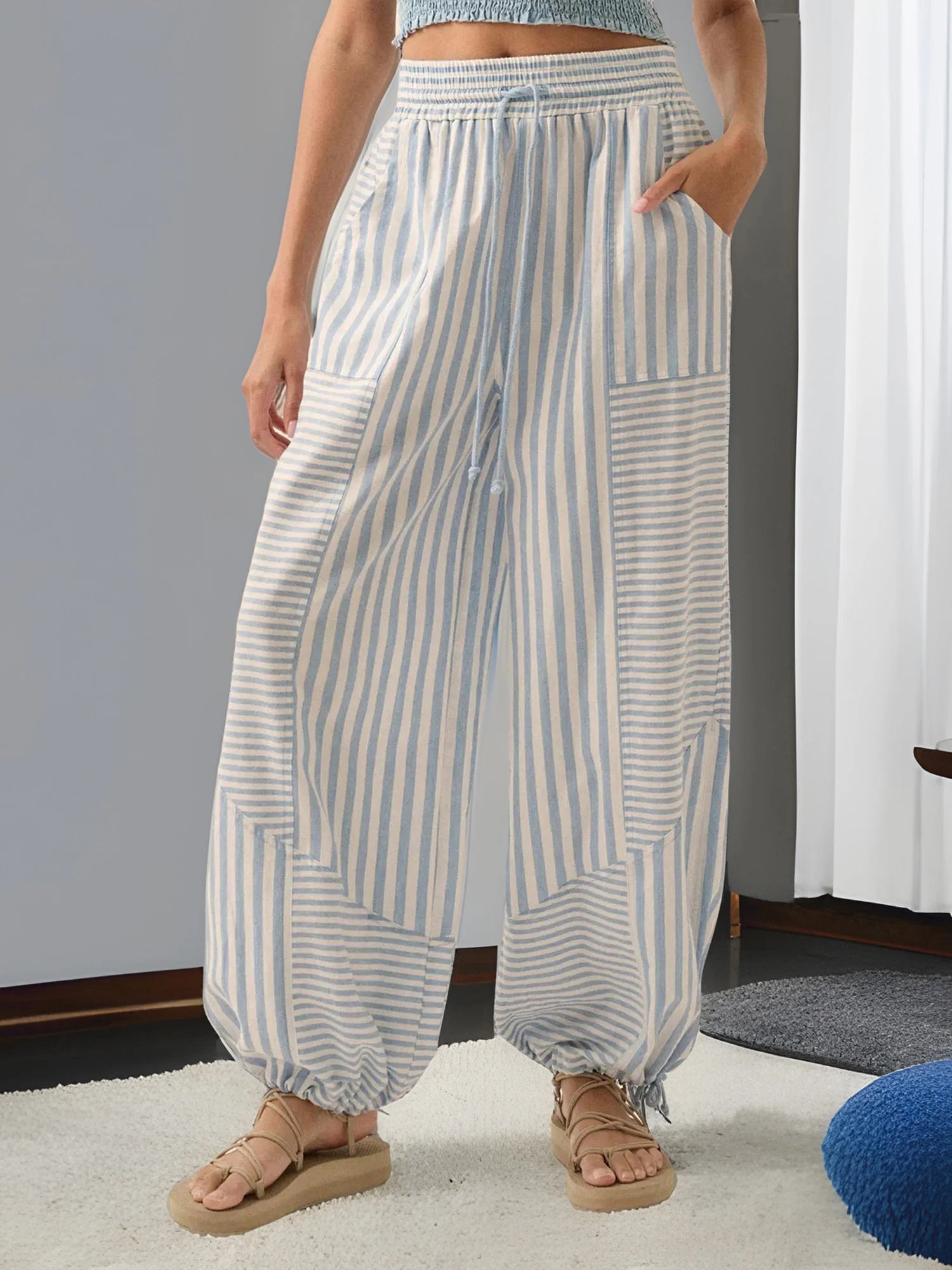 Cyflymder  Women s Floral Print High Waisted Palazzo Pants Lightweight Elastic Waist Wide Leg Trousers for Summer Beach Vacation