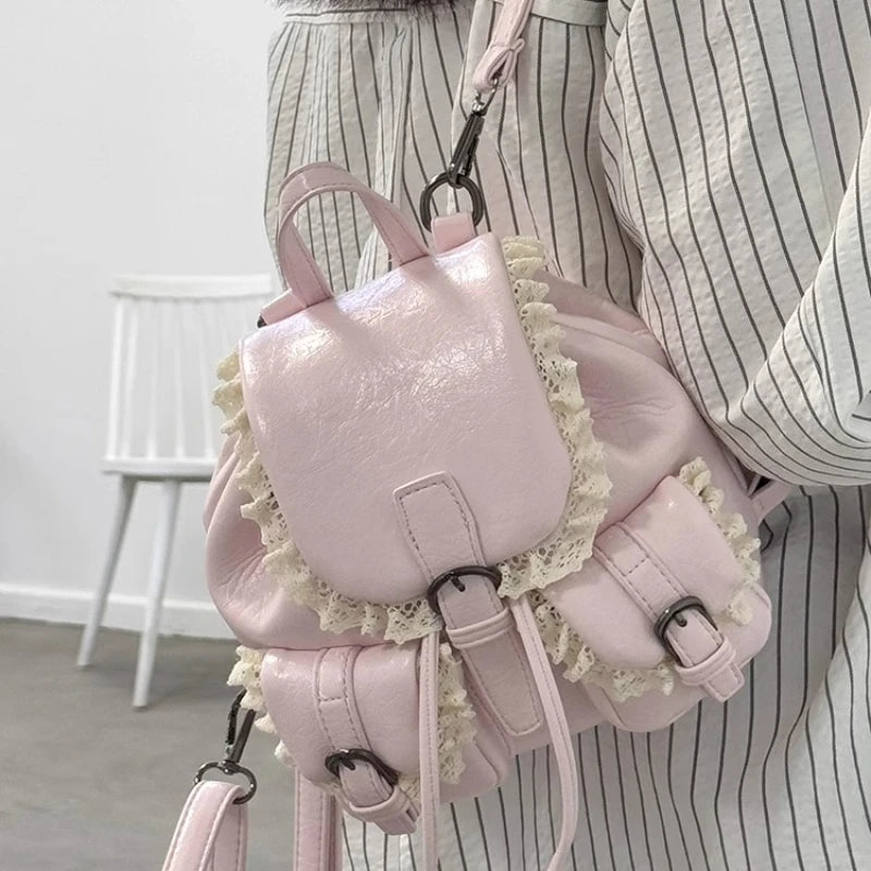 Cyflymder  Lace Patchwork Fairy Fashion Handbags Y2k Aesthetic Chic Casual Simple Backpacks Korean Women Mini Sweet Preppy Schoolbags