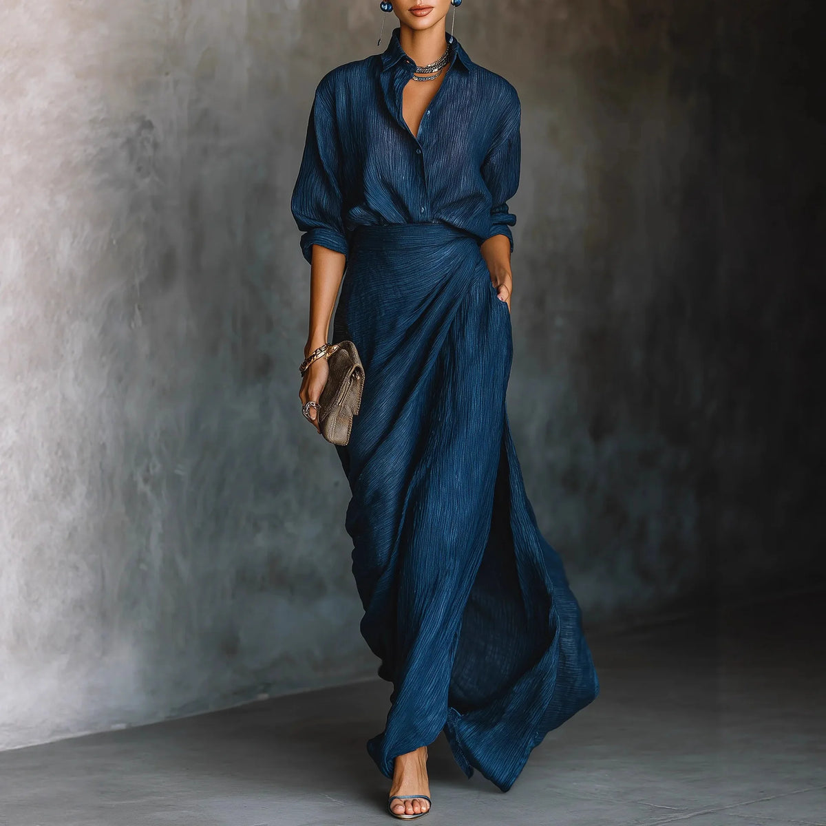 Cyflymder  Autumn Long Sleeve Cardigan Top +Maxi Skirts 2 Pieces Sets Europe Americ Solid Elegant Simple Suit Fashion Woman Outfits