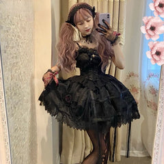 Cyflymder DRESS TO IMPRESS Japanese Victorian Gothic Lolita Dress Vintage Girl Sweet Lace Rose Princess Holiday Party Dresses Women Dark Cosplay Slip Dress