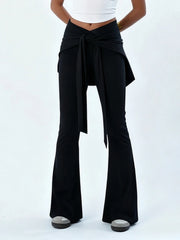 Cyflymder  Streetwear American Casual Slim All Match Solid Low Waist Slight Strech Bandage Pants