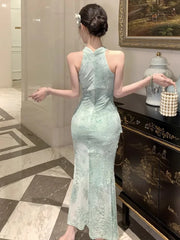 Cyflymder  Sexy Dresses Women Temperament Elegant Floral Printed Stand Collar Slim Stretch Summer Fashion Elegant Dress Female Party