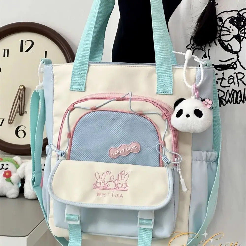 Cyflymder  Cute color blocking little fresh college girl crossbody bag Japanese ins large capacity student class single shoulder tote bag