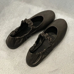 Cyflymder  Elastic Band Elegant Ballet Flats Shoes Women PU Leather Round Toe Black Mary Janes Shoes Ladies Casual Comfortable Soft Loafers