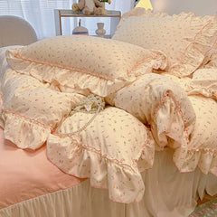 Cyflymder  Sweet Flower Printed Bed Skirt Bedding Set Skin Friendly Cotton Nude Sleeping Comforter Set Class-A Twin Single Home Textile