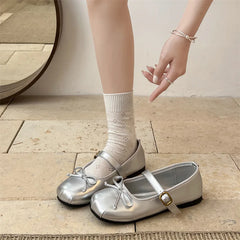 Cyflymder  Women's Mary Jane Flats Bow Buckle Strap Cute Square Toe Ballet Flats Women Comfort Casual Shoes for Daily Wear Walking Shoes