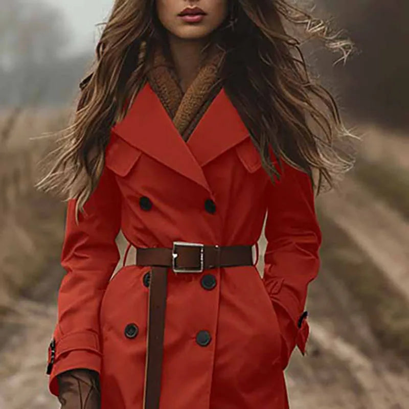 Cyflymder  Vintage Solid Long Trench Coat Woman Elegant Double Breasted Lapel Top Cardigan Autumn Winter Long Sleeve Pocket Outerwear Coats