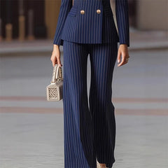 Cyflymder  Fashion Autumn Winter Ladies Pant Suit Women Striped Female Business Work Wear Jacket Blazer and Trouser Formal 2 Piece Set