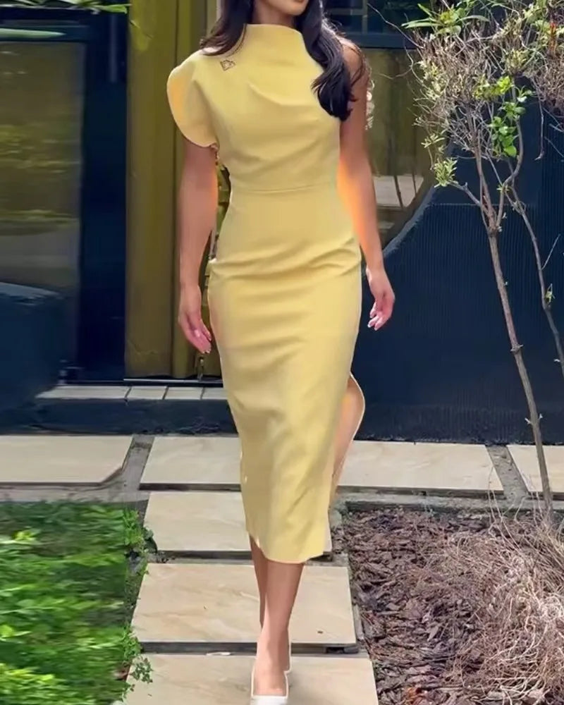 Cyflymder  Luxury Design Women's Summer Dress Off-shoulder Sleeveless Party Wedding Robe Fitted Slit Dress Office Lady Dresses Asymmetrical