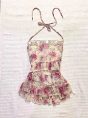 Cyflymder  Harajuku Sling Floral Print Y2k 90s Slim Backless Woman Clothes Crop Top Sexy Sweet Hot Girl Vintage Summer Grunge Emo Tees Chic