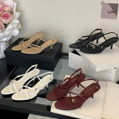 Cyflymder  Clear Heels Open Toe Low Sandals Woman Leather Female Shoe Ankle Strap All-Match 2025 Summer Med Peep Low-heeled Girls Fashion B