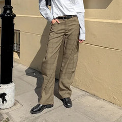 Cyflymder  Spring New Niche Design American Plaid Scimitar Pants Women's Casual Loose Slimming Casual Pants