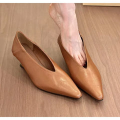 Cyflymder   Designer New Women's Pointed Toe Chunky Heel Pumps French Retro Low Cut Dress Shoes High Heel Office Dress Shoes