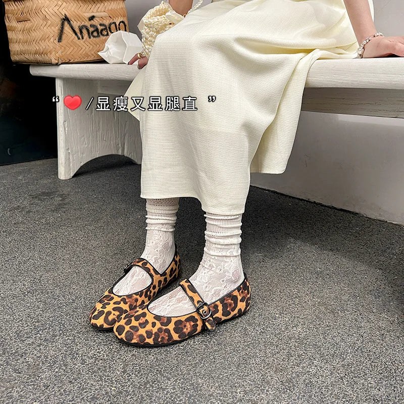Cyflymder  Low Heels Leopard Shoes Ballerinas Woman 2025 Modis Round Toe Casual Female Sneakers Flats All-Match Ballet Cute Dress leopard M