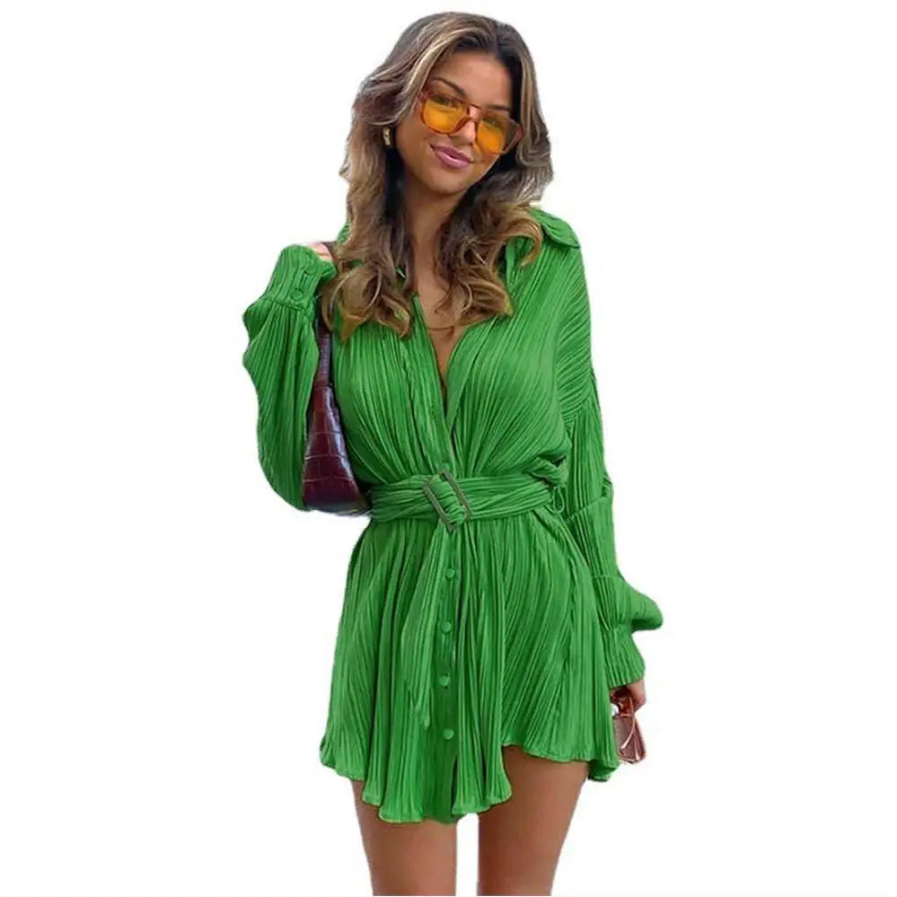 Cyflymder  Women's Casual Faion Pleated Long irt Dr with Belt mid Waist ort Skirt Length Pure Color Winter Season Long Sve
