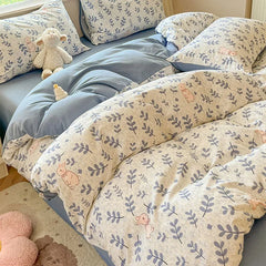 Cyflymder  Pastoral Plant Printed 100% Cotton Thick Bedding Set 160X210Cm Quilt Sets for Adults Warm Soft Duvet Cover for Autumn Winter