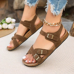 Cyflymder  Retro Buckle Strap Cork Sandals Women Summer Cross Strap Flat Sandals Woman Brand Design Comfortable Non Slip Beach Shoes