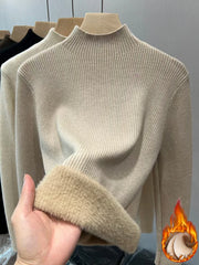 Cyflymder Turtleneck Winter Sweater Women Elegant Thicken Velvet Lined Warm Sueter Knitted Pullover Slim Tops Jersey Knitwear Jumper New