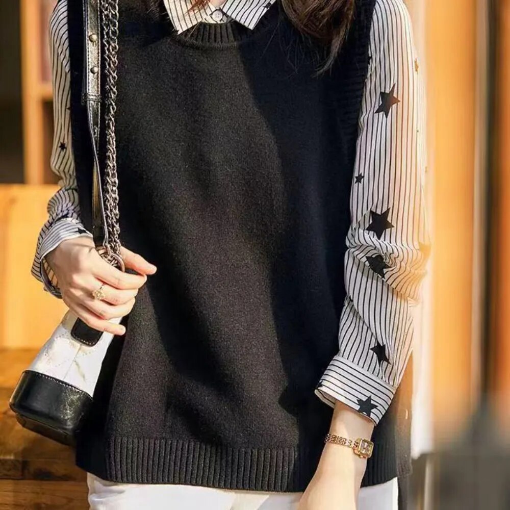 Cyflymder Sweater Cardigan O-neck Sleeveless  Women Autumn Winter Top Solid Sweater Knitted Vest Commuter Style Clothes Preppy Look