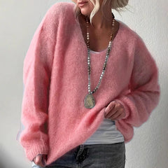 Cyflymder  Winter Fashion Wram Loose Jumpers Autumn Elegant V-neck Soft Sweater Tops Women's Causal Long Sleeve Solid Color Knitted Blouse